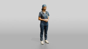 Young Mixed-Race Woman Doctor with Hands Clasped - 3D character model, view 1