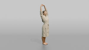 Spa Client Man Standing Stretching Both Arms Overhead In A Robe - 3D character model