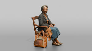 African Senior Woman Seated with Leather Tote Bag - 3D character model, view 1