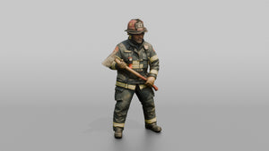 Firefighter Man Holding a Fire Axe in a Ready Stance - 3D character model, view 1