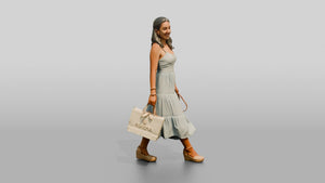Petite Portuguese Young Woman Holding a Shopping Bag - 3D character model, view 1