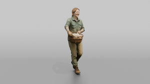 Farmer Carrying Oversized Basket Of Fresh Chicken Eggs - 3D character model, view 1