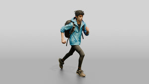 South Asian Teen Boy Running with Backpack - 3D character model, view 1