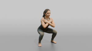 Bodyweight Athlete Woman Holding A Deep Squat Position, Arms Crossed - 3D character model