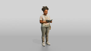 Plus-Size Black Woman with Dreadlocks Standing Reading a Book - 3D character model, view 1