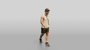 African-American Man Walking Dynamically on the Boardwalk - 3D character model, view 1