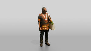 African Man in a Dashiki Shirt Carrying Groceries - 3D character model, view 1