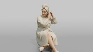 Spa Client Woman Sitting In A Robe, Adjusting A Hair Towel - 3D character model