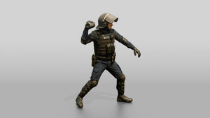 Riot Police Officer with Fist Raised - 3D character model, view 1