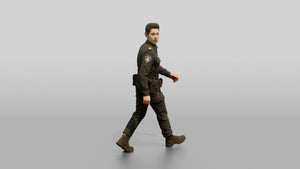 Police Officer Turning His Head Mid-Walk - 3D character model, view 1