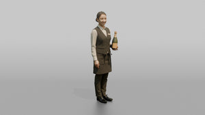 Cocktail Server Woman Holding A Bottle Of Champagne - 3D character model
