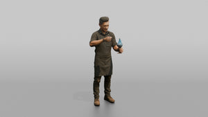 Bartender Man Lighting A Flaming Cocktail - 3D character model