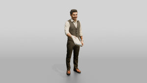 Man Reviewing a Document in a Vest - 3D character model, view 1