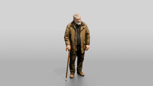Elderly White Man Leaning on His Umbrella - 3D character model, view 1