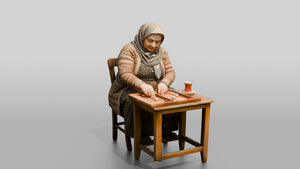 Elderly Woman Playing Backgammon - 3D character model, view 1