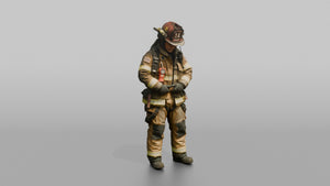 Firefighter Woman Fastening Her Heavy Turnout Jacket Buckles - 3D character model, view 1