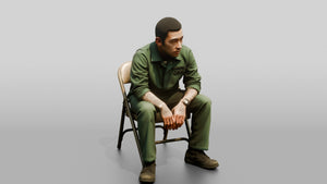 East Asian Male Prisoner in a Green Uniform - 3D character model, view 1