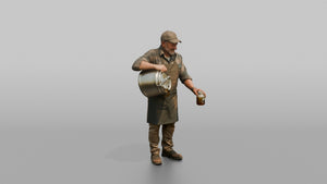Farmer Pouring Clear Raw Honey Into Glass Jars - 3D character model, view 1