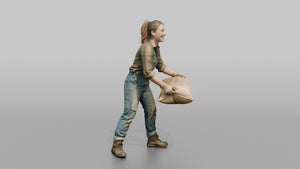 Farmer Loading Burlap Sacks Of Potatoes Onto Wooden - 3D character model, view 1