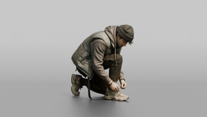 Man Crouching to Tie His Sneaker Laces - 3D character model, view 1