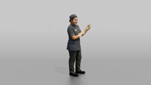 Housekeeping Staff Woman Adjusting Rubber Cleaning Gloves - 3D character model