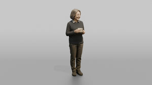 Grandmother Holding A Teacup And Saucer With Both Hands - 3D character model