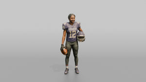 Wide Receiver Standing with the Ball at Her Side - 3D character model, view 1