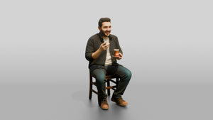 Man Gesturing with Tea and Earbuds - 3D character model, view 1