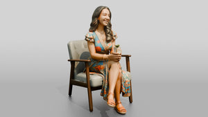 Latina Woman in Wrap Dress with Cold Drink - 3D character model, view 1