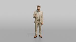 European Man in a Linen Suit, Gesturing Mid-Conversation - 3D character model, view 1