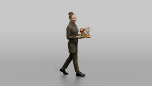 Cocktail Server Woman Carrying A Tray Of Colorful Cocktails - 3D character model