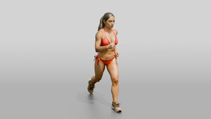Latina Woman Running in Red String Bikini - 3D character model, view 1