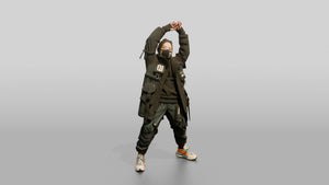 Techwear Woman Stretching Her Arms - 3D character model, view 1
