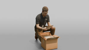 Man Stock Clerk Checking A Delivery Box Against A Packing Slip - 3D character model