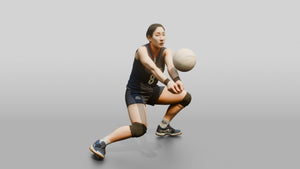 East Asian Female Volleyball Player in Navy Blue Jersey - 3D character model, view 1