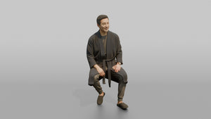 Spa Client Woman Sitting On A Stool Getting Ready, Robe Half-tied - 3D character model
