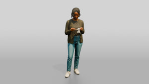 Homeless Woman Cleaning Her Glasses with a Cloth - 3D character model, view 1