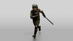 Riot Police Officer Running with Baton - 3D character model, view 1