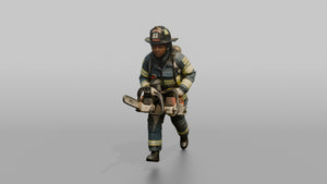 Firefighter Woman Sprinting Carrying a Heavy Rescue Chainsaw - 3D character model, view 1