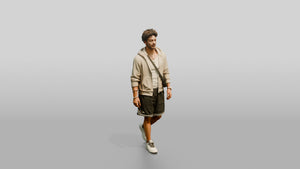 African-American Man Walking the Boardwalk in Towel Hoodie - 3D character model, view 1