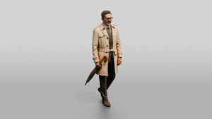 Indian Man in Suit and Trench Coat with Umbrella - 3D character model, view 1