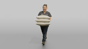 Housekeeping Staff Woman Carrying A Stack Of Pillows - 3D character model