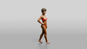 Black Woman in Red Two-Piece Swimsuit Hand on Hip - 3D character model, view 1