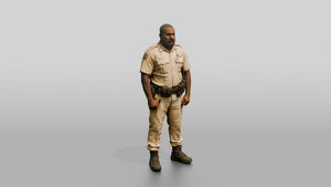 Thick Black Male Guard in a Khaki Guard Uniform - 3D character model, view 1