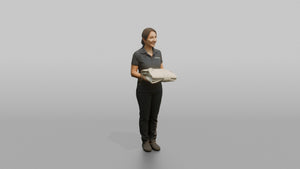 Spa Receptionist Woman Holding A Folded White Spa Robe - 3D character model