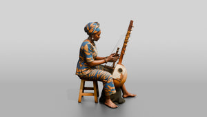Kora Player Plucking Harp-Lute - 3D character model, view 1