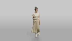 Vacationer Wearing Pleated Summer Skirt And White Tee - 3D character model, view 1