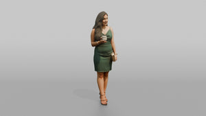 Patron Woman Standing With A Clutch Bag, Holding A Drink - 3D character model