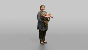 Mother Holding A Bouquet Of Flowers With Both Hands - 3D character model