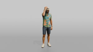 Vacationer Wearing Tropical Shirt And Shorts - 3D character model, view 1